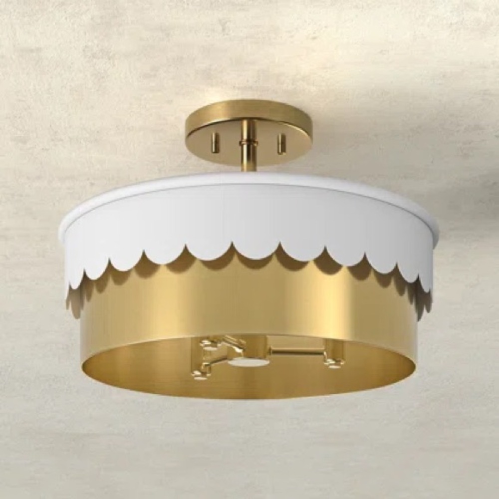Semi Flush Mount White and Natural Brass light fixture